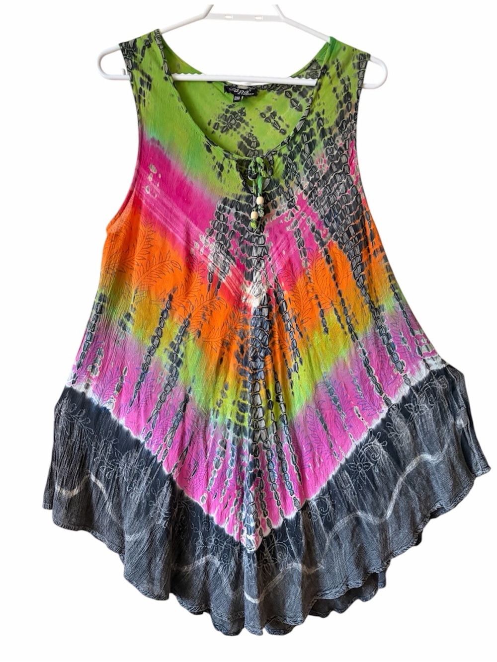 Papa Vancouver Boho Tie Dye Handkerchief Hem Sleeveless Tunic Dress Festival
